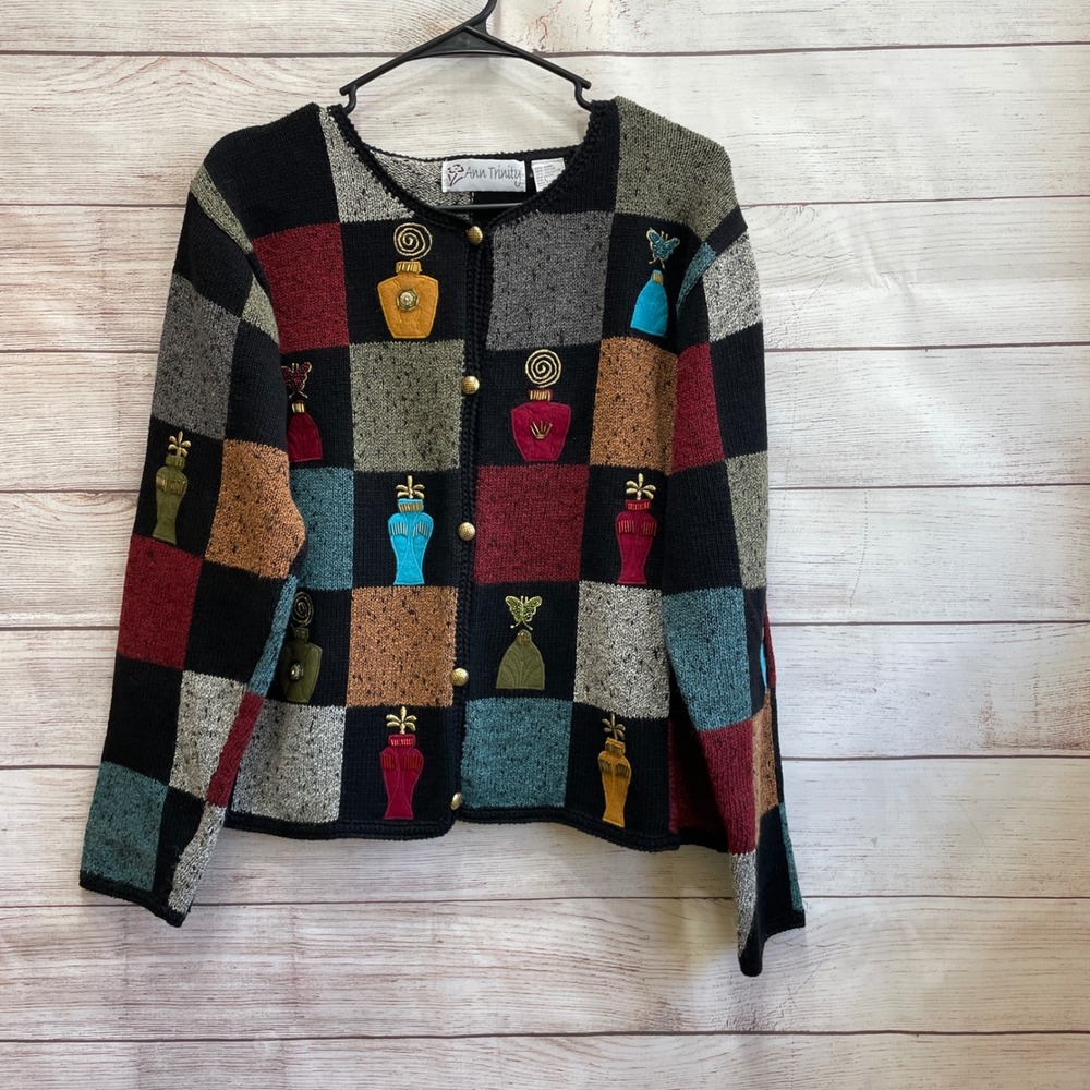VINTAGE ANN TRINITY EMBROIDERED AND BEADED PATCHWORK CARDIGAN‎ SWEATER